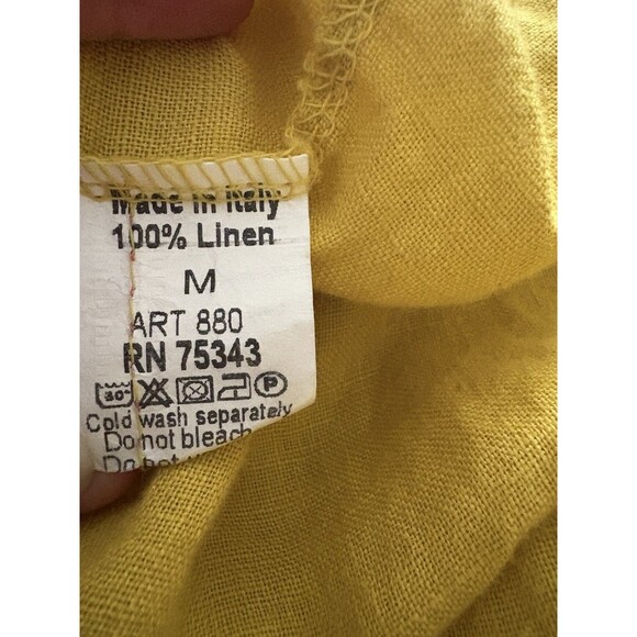 Terzo Millennio Italy Linen Tunic Size Medium Yellow Button Back Lagenlook Hi Lo - Picture 9 of 11